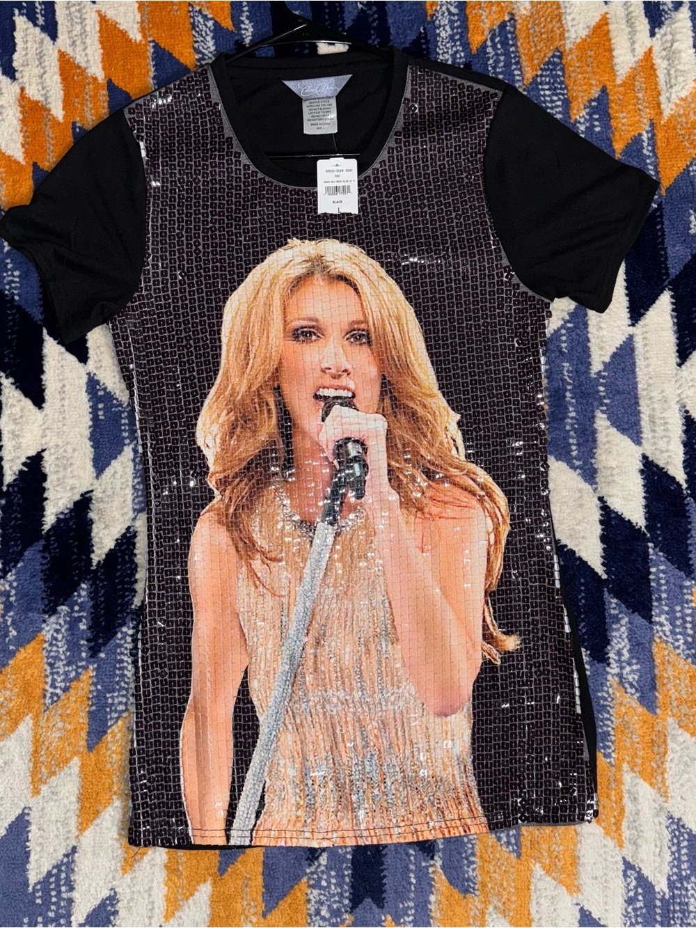 Celine Dion Sequin Top Size LargeGraphic Blouse Tee new NWT